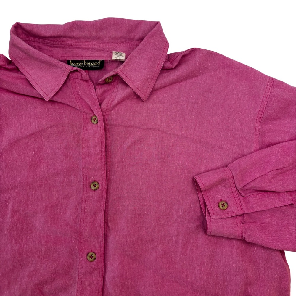 Harve Benard Pink Linen Cotton Blend Button Down Shirt XL Long Sleeve Tunic